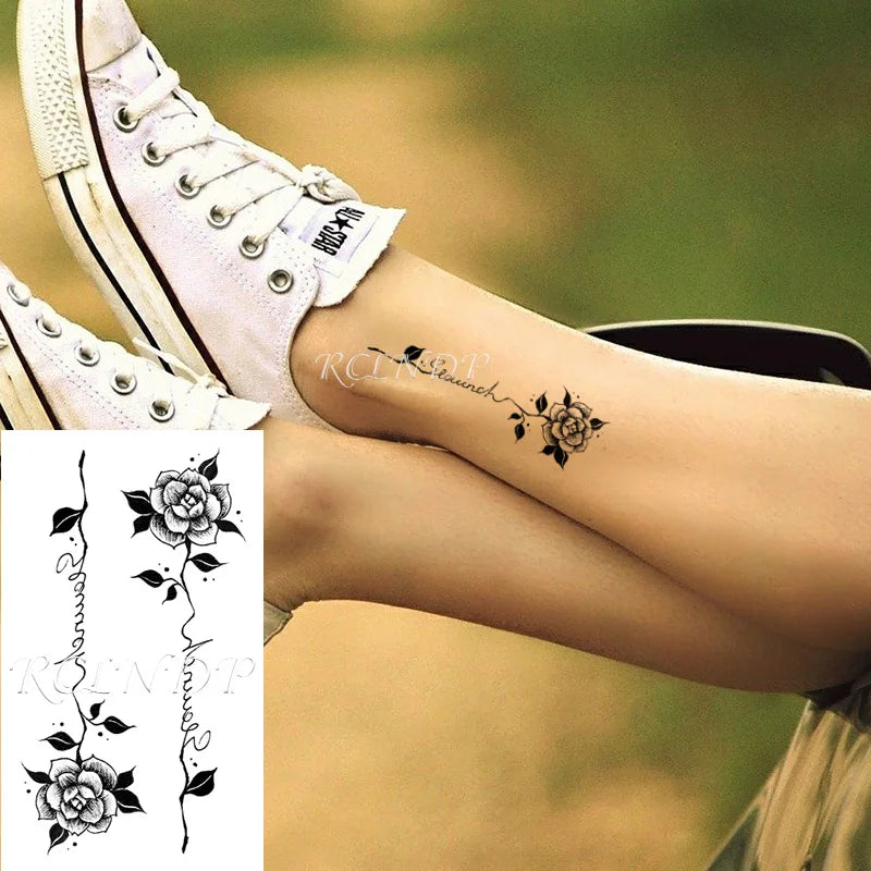 Waterproof Temporary Tattoo Sticker Neck Black Gothic Punk Devil Bull Cross English Letters Flash Tatoo Fake Tatto for Woman Men