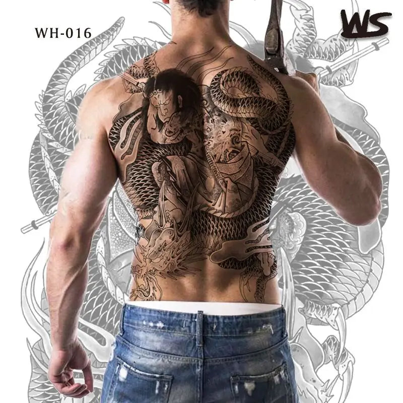 men's tattoo body art full back large temporary tattoos for men women fake tattoo lion king tiger dragon snake sexy tatoo big