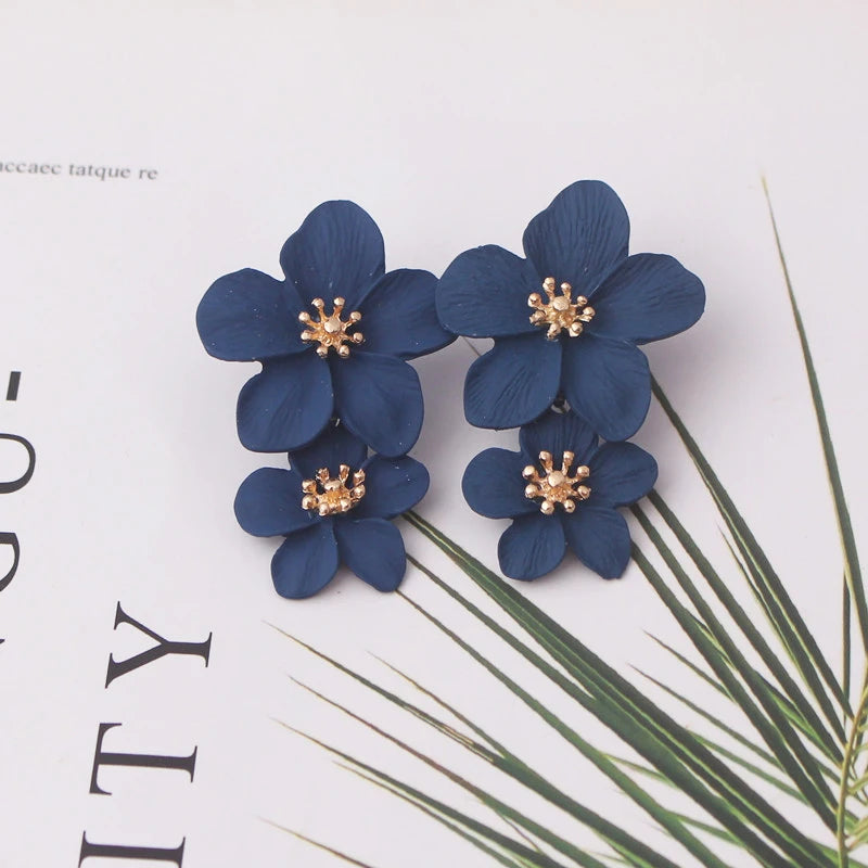 Korean New Double-layers Flower Drop Earrings for Ladies Exaggerated Women Floral Earrings Fashion Jewelry aretes de mujer