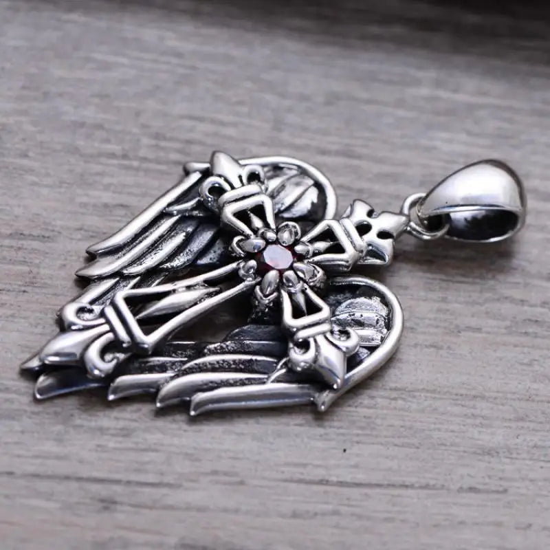 Men's Retro Fashion Creative Design Angel Cross Pendant Amulet Rock Ball Locomotive Gift Necklace