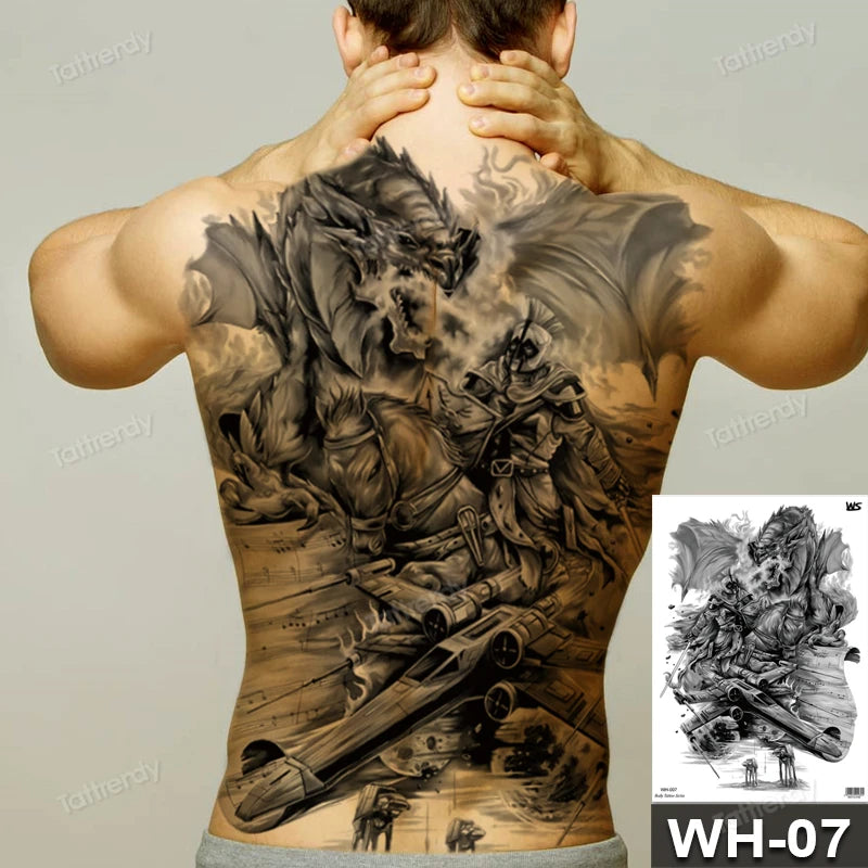 men's tattoo body art full back large temporary tattoos for men women fake tattoo lion king tiger dragon snake sexy tatoo big