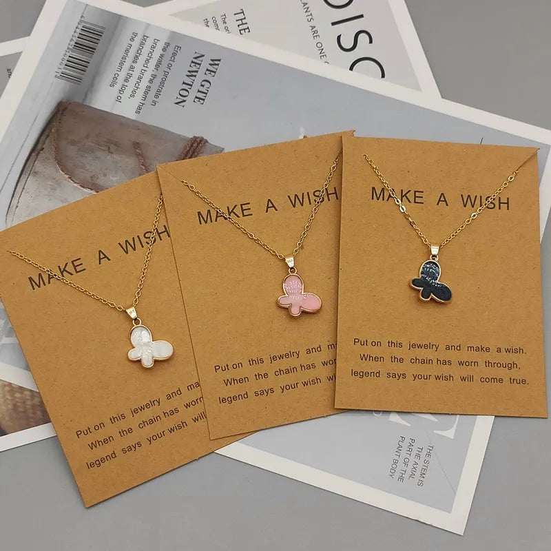 Neklace for Women Cute Lovely Butterfly Pendant Necklace Gift for Friend White Pink Black Korean Style Fashion Neck Jewelry