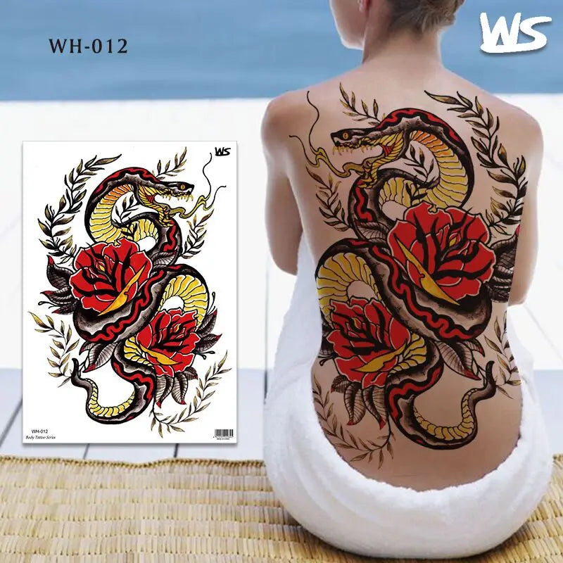 men's tattoo body art full back large temporary tattoos for men women fake tattoo lion king tiger dragon snake sexy tatoo big