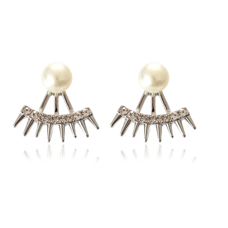 crystal gold color ear fashion raw crystal Simulated-Pearl stud earrings for women jewelry gift party