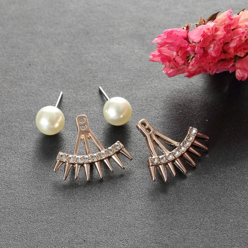 crystal gold color ear fashion raw crystal Simulated-Pearl stud earrings for women jewelry gift party