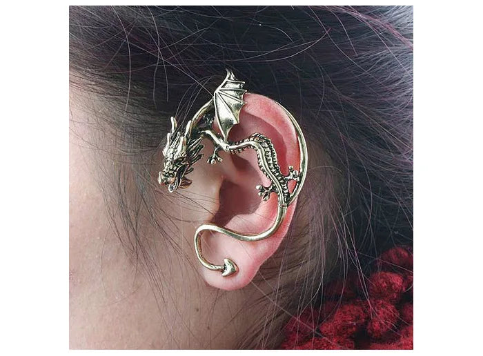 Vintage Silver Plated Bronze Punk Metal Fly Dragon Bite Ear Cuff Clip Earrings for Women Fashion Jewelry Wrap Earrings