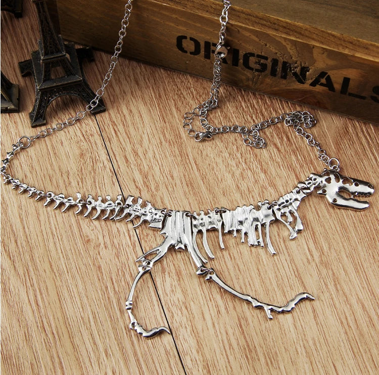 Sexy Long Necklaces Gothic Tyrannosaurus Rex Skeleton Dinosaur Pendant Charm Dragon Bone Jewelry Men Women Gifts