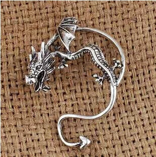 Vintage Silver Plated Bronze Punk Metal Fly Dragon Bite Ear Cuff Clip Earrings for Women Fashion Jewelry Wrap Earrings