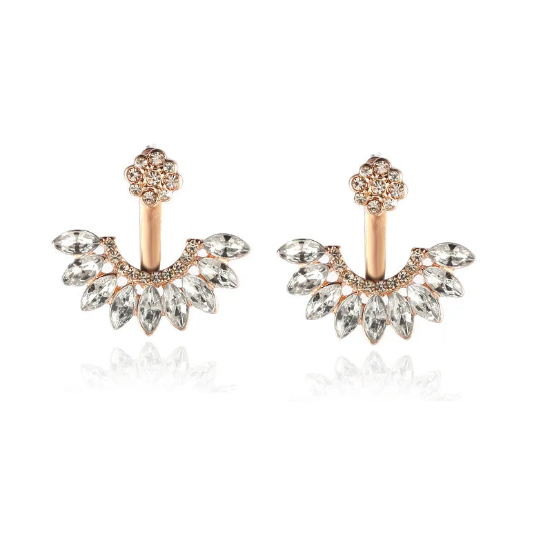 crystal gold color ear fashion raw crystal Simulated-Pearl stud earrings for women jewelry gift party