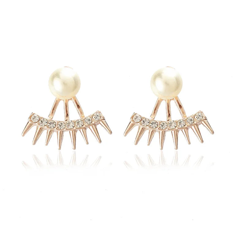 crystal gold color ear fashion raw crystal Simulated-Pearl stud earrings for women jewelry gift party