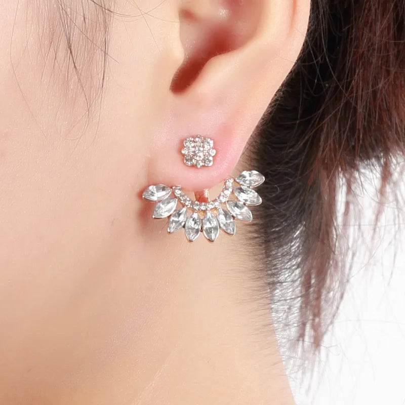 crystal gold color ear fashion raw crystal Simulated-Pearl stud earrings for women jewelry gift party