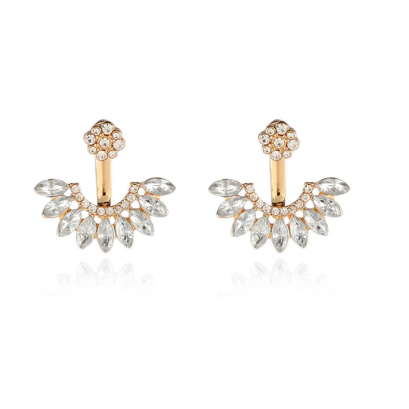 crystal gold color ear fashion raw crystal Simulated-Pearl stud earrings for women jewelry gift party