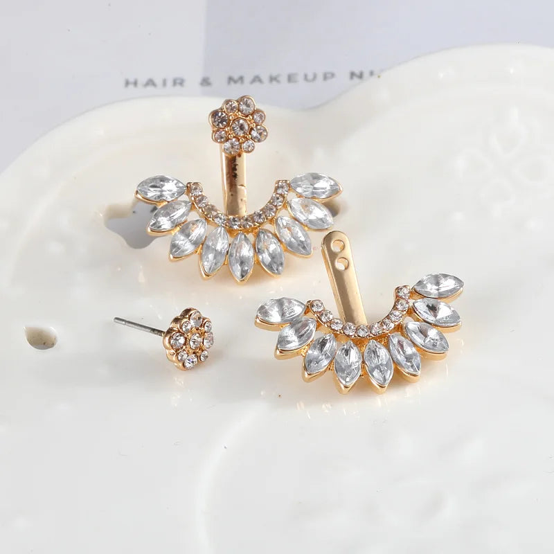 crystal gold color ear fashion raw crystal Simulated-Pearl stud earrings for women jewelry gift party