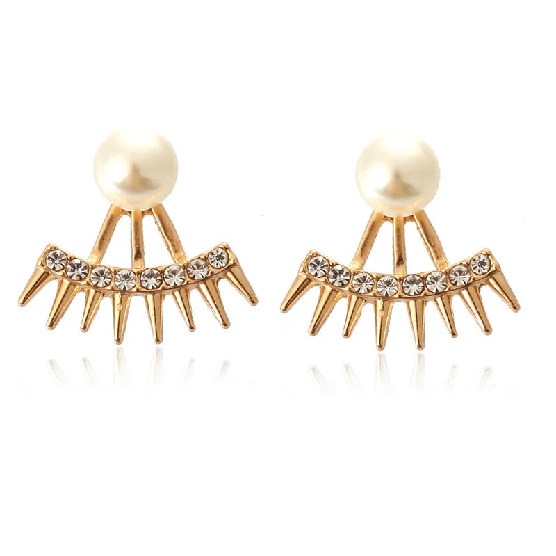 crystal gold color ear fashion raw crystal Simulated-Pearl stud earrings for women jewelry gift party