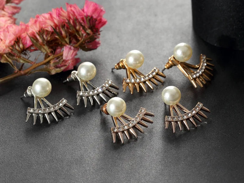 crystal gold color ear fashion raw crystal Simulated-Pearl stud earrings for women jewelry gift party