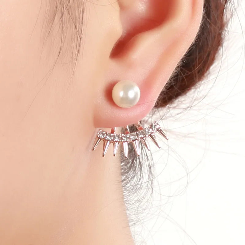crystal gold color ear fashion raw crystal Simulated-Pearl stud earrings for women jewelry gift party