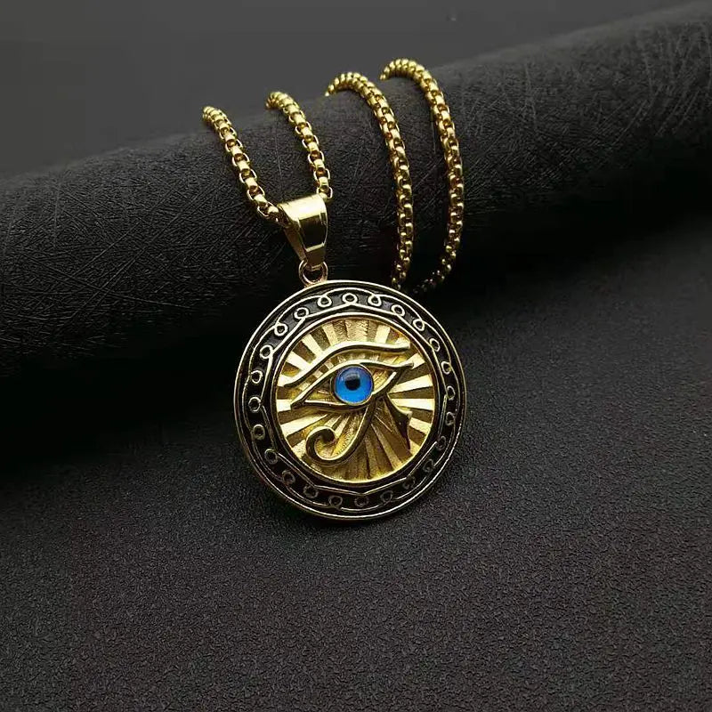 Shining Iced Out Ancient Egyptian God Eye of Horus Cross Pendant Necklace for Men and Women Hip Hop Trendy Amulet Jewelry Gift