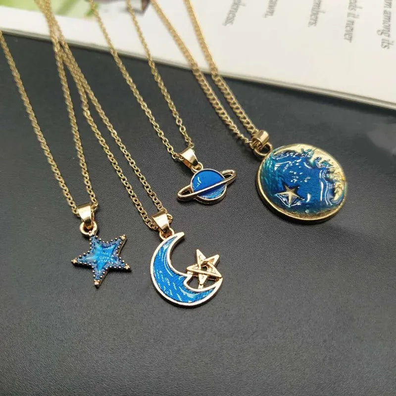 Choker Necklace Enamel Star Moon Planet Pendant Necklaces for Women Gifts Collares Collier Ketting Jewelry Wholesale dropshippi