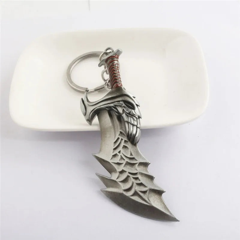 ZRM Fashion God Of War 4 Keychain Kratos Axe Demon Knife Weapons Model Key Chain Chaveiro Men Cosplay Keyring Car Accessory