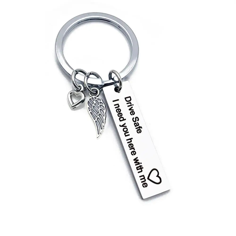 Stainless Steel Drive Safe Hand I Love You Car Motorcycle Wing Metal Fashion Popular Keychain Family Key Ring Popular Small Gift