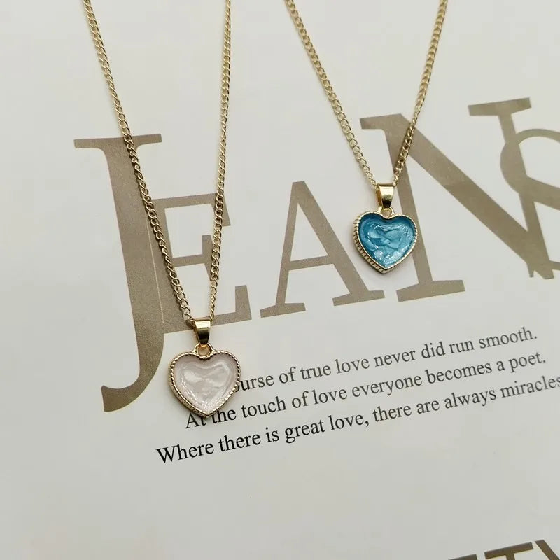 Romantic Sweet  Simple Heart Shape Pendant Link Chain Necklaces for Women Girls Wedding Engagement Accessories Jewelry Wholesale