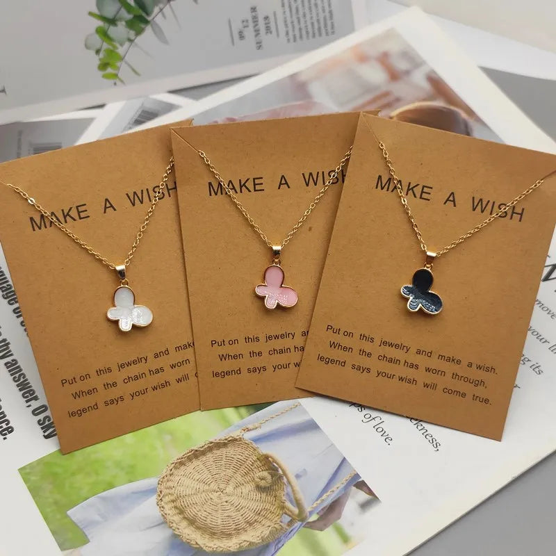 Neklace for Women Cute Lovely Butterfly Pendant Necklace Gift for Friend White Pink Black Korean Style Fashion Neck Jewelry