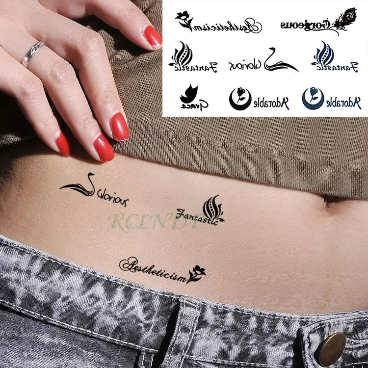 Waterproof Temporary Tattoo Sticker Neck Black Gothic Punk Devil Bull Cross English Letters Flash Tatoo Fake Tatto for Woman Men