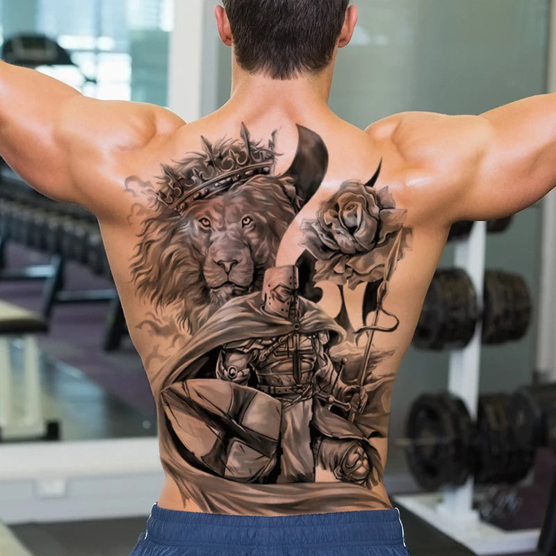 men's tattoo body art full back large temporary tattoos for men women fake tattoo lion king tiger dragon snake sexy tatoo big