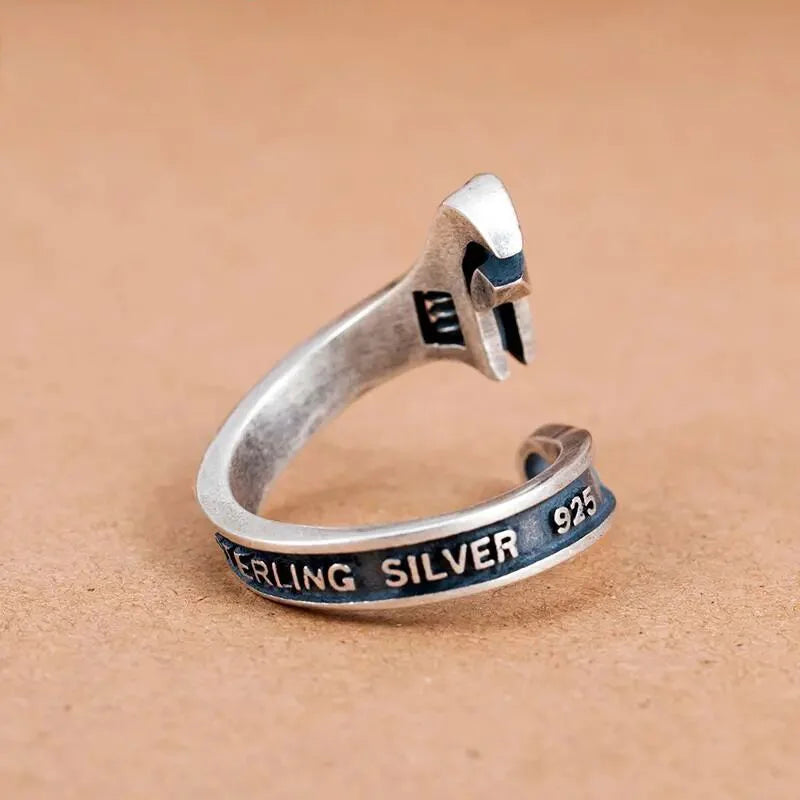 Retro Punk Personalized Wrench-Shaped Open Ring Suitable for Men's Hip-Hop Rock Motorcycle Trend Jewelry Accessories