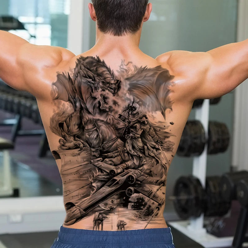 men's tattoo body art full back large temporary tattoos for men women fake tattoo lion king tiger dragon snake sexy tatoo big