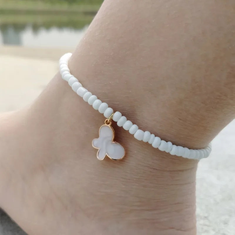 Vintage Colorful Beads Anklet for Women Bracelet on The Leg Butterfly Black White  Ankle Chain Beach Foot Jewelry Dropshipping
