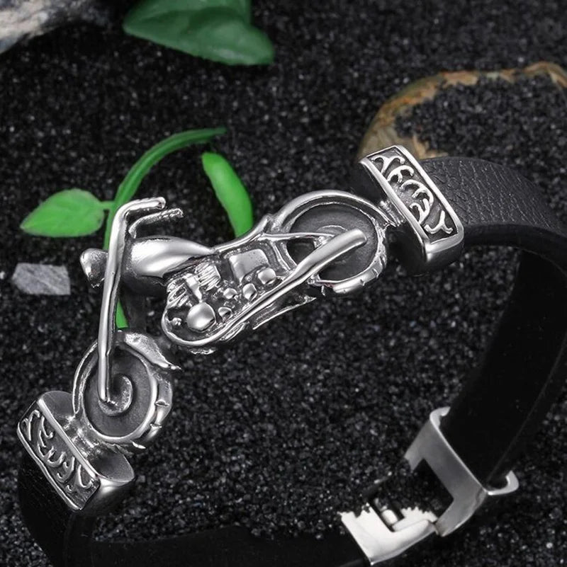 Punk Metal Motorcycle Leather Bracelet Men's Bike Riding Jewelry Hip Hop Rock Accessories