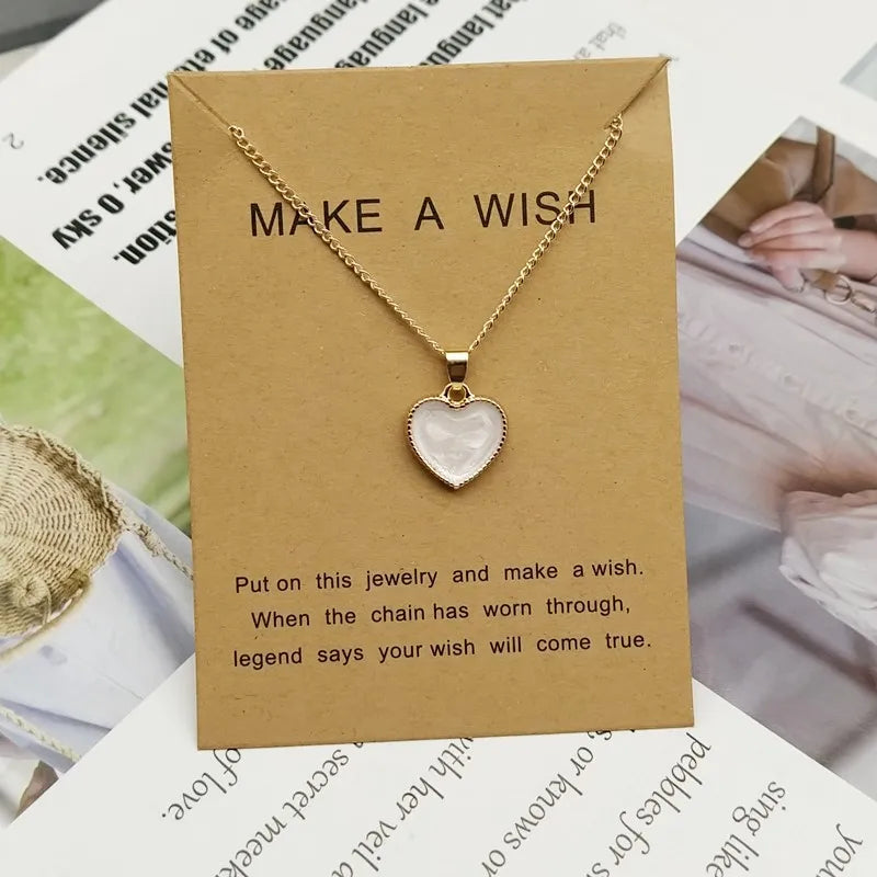 Romantic Sweet  Simple Heart Shape Pendant Link Chain Necklaces for Women Girls Wedding Engagement Accessories Jewelry Wholesale