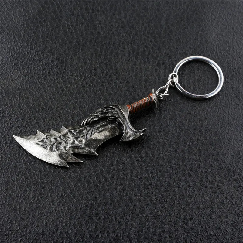 ZRM Fashion God Of War 4 Keychain Kratos Axe Demon Knife Weapons Model Key Chain Chaveiro Men Cosplay Keyring Car Accessory