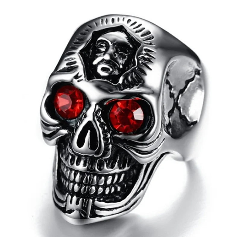 Gothic Red Eyes Jesus Skull Ring Men's Christian Punk Hip Hop Rock Trend Jewelry Halloween Gift