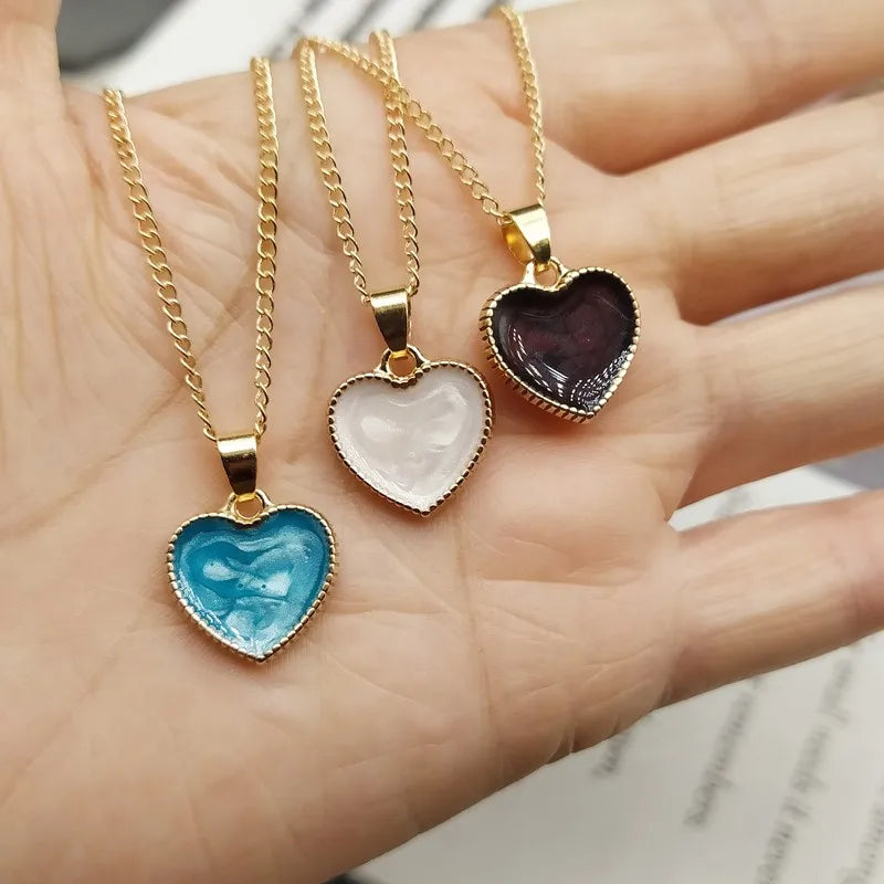 Romantic Sweet Cute Colorful Heart Shape Pendant Link Chain Necklaces for Women Girls Wedding Engagement Accessories Jewelry