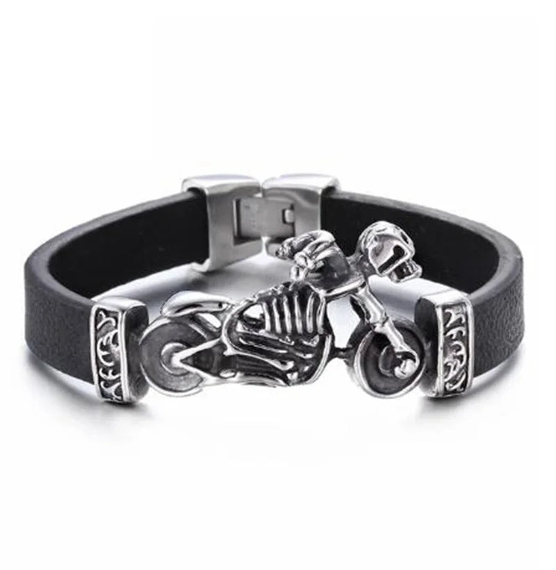 Punk Metal Motorcycle Leather Bracelet Men's Bike Riding Jewelry Hip Hop Rock Accessories