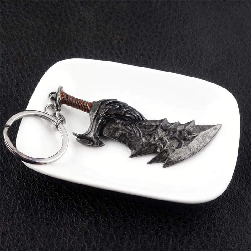 ZRM Fashion God Of War 4 Keychain Kratos Axe Demon Knife Weapons Model Key Chain Chaveiro Men Cosplay Keyring Car Accessory