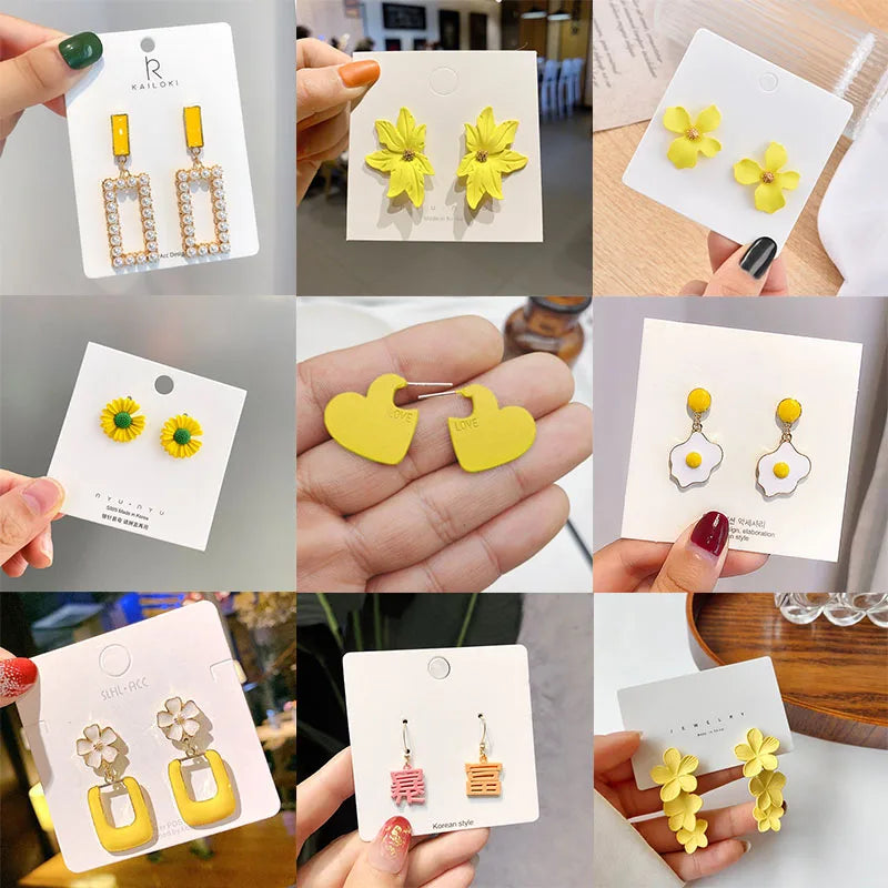 New Women Dangle Earrings Yellow Metal Pendants Geometric Imitation Pearl Drop Earrings Korean Fashion Ear Jewelry pendientes