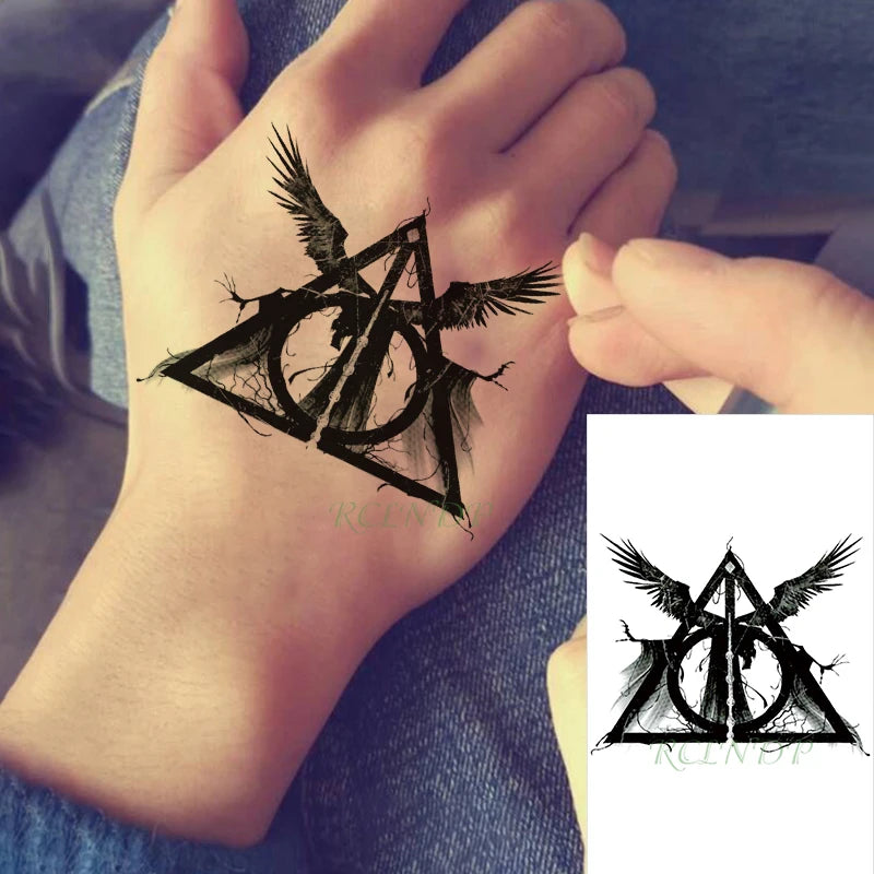 Waterproof Temporary Tattoo Sticker Neck Black Gothic Punk Devil Bull Cross English Letters Flash Tatoo Fake Tatto for Woman Men