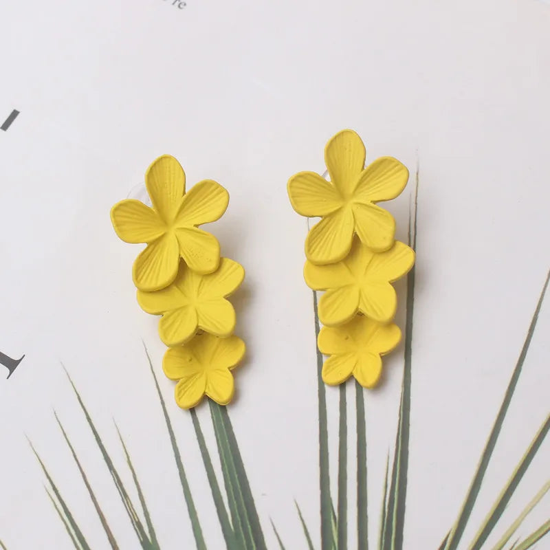 Korean New Double-layers Flower Drop Earrings for Ladies Exaggerated Women Floral Earrings Fashion Jewelry aretes de mujer