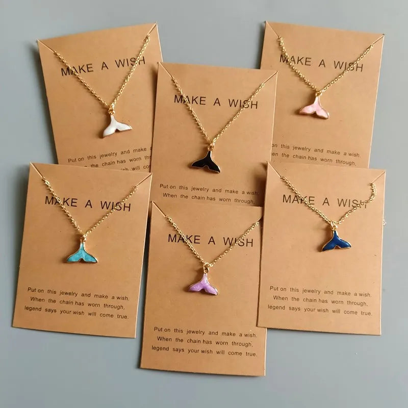 New Fashion Whale Taile Pendant Necklace Blue White Pink Black Color Women Choker Jewelry Gift for Friend Golden Color Necklace