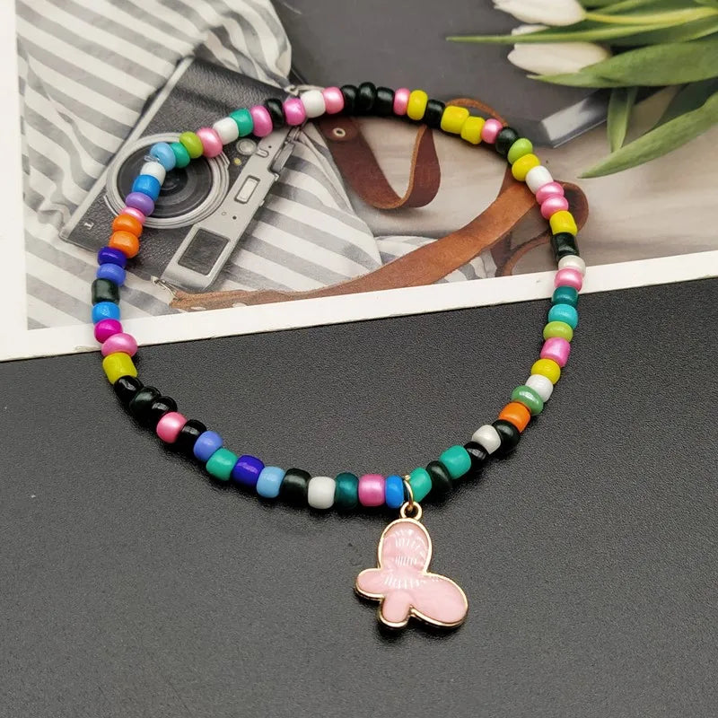 Vintage Colorful Beads Anklet for Women Bracelet on The Leg Butterfly Black White  Ankle Chain Beach Foot Jewelry Dropshipping