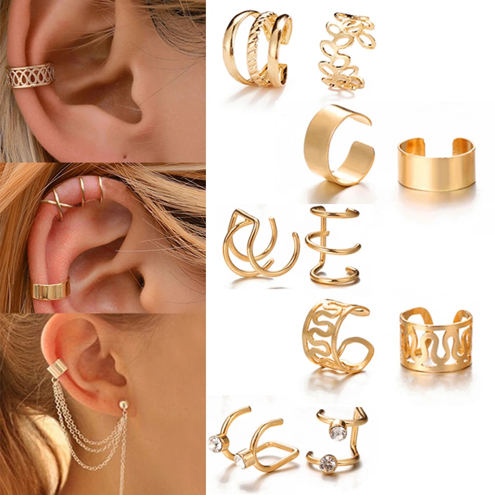 10 Pcs Leaves Clip Earrings for Women Rose Gold Color Creative Simple C Ear Cuff Non-Piercing Ear Clips Set Trend Jewelry Gift