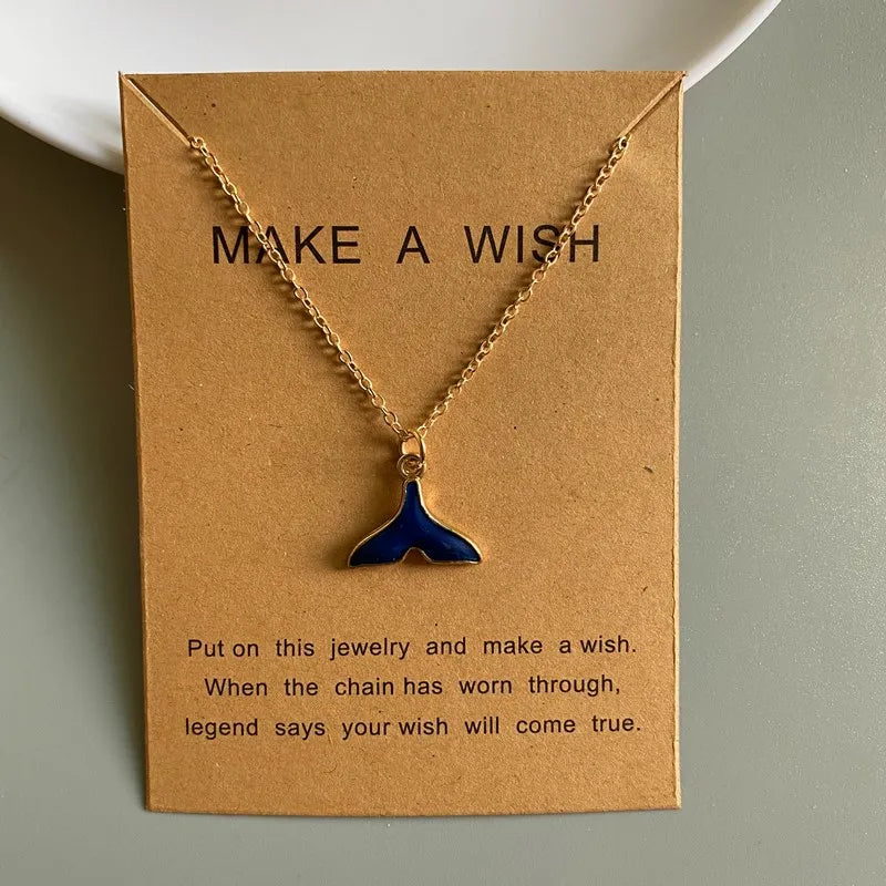 New Fashion Whale Taile Pendant Necklace Blue White Pink Black Color Women Choker Jewelry Gift for Friend Golden Color Necklace