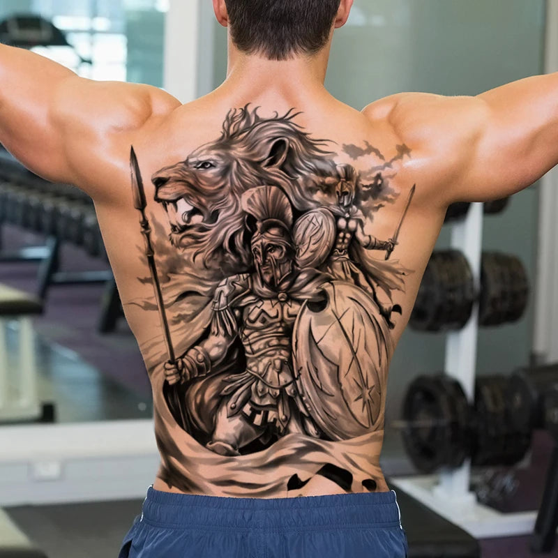 men's tattoo body art full back large temporary tattoos for men women fake tattoo lion king tiger dragon snake sexy tatoo big
