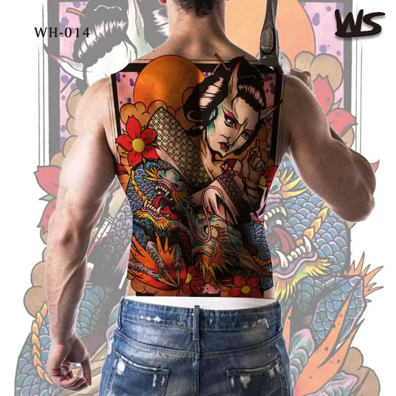 men's tattoo body art full back large temporary tattoos for men women fake tattoo lion king tiger dragon snake sexy tatoo big