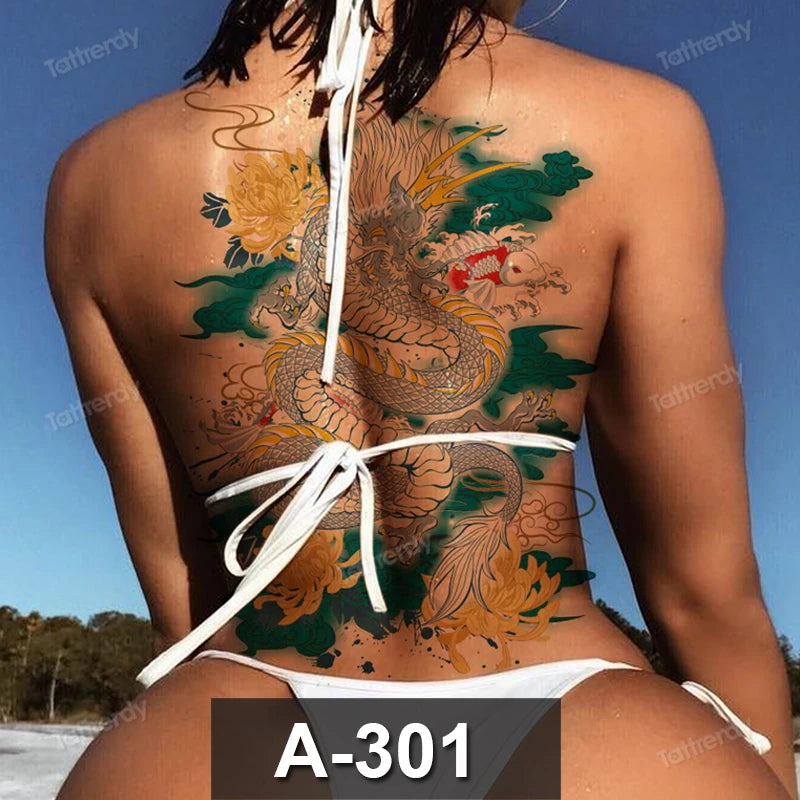 men's tattoo body art full back large temporary tattoos for men women fake tattoo lion king tiger dragon snake sexy tatoo big