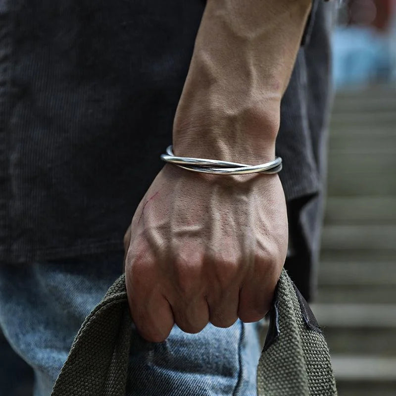 Simple Silver Color Twist Metal Cuff Bracelet Charm Men\\'s Fashion Casual Party Jewelry Biker Accessories Wholesale