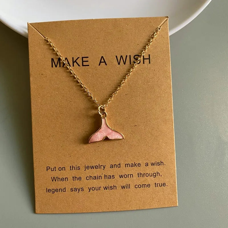 New Fashion Whale Taile Pendant Necklace Blue White Pink Black Color Women Choker Jewelry Gift for Friend Golden Color Necklace